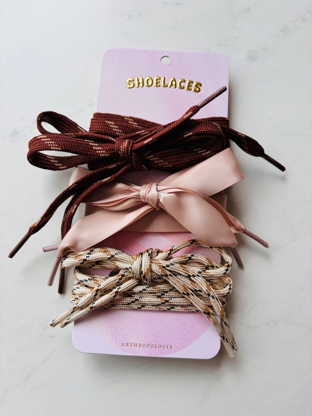 NWT Anthropologie Sporty Shoe Laces, Set of 3, Pink Brown Beige